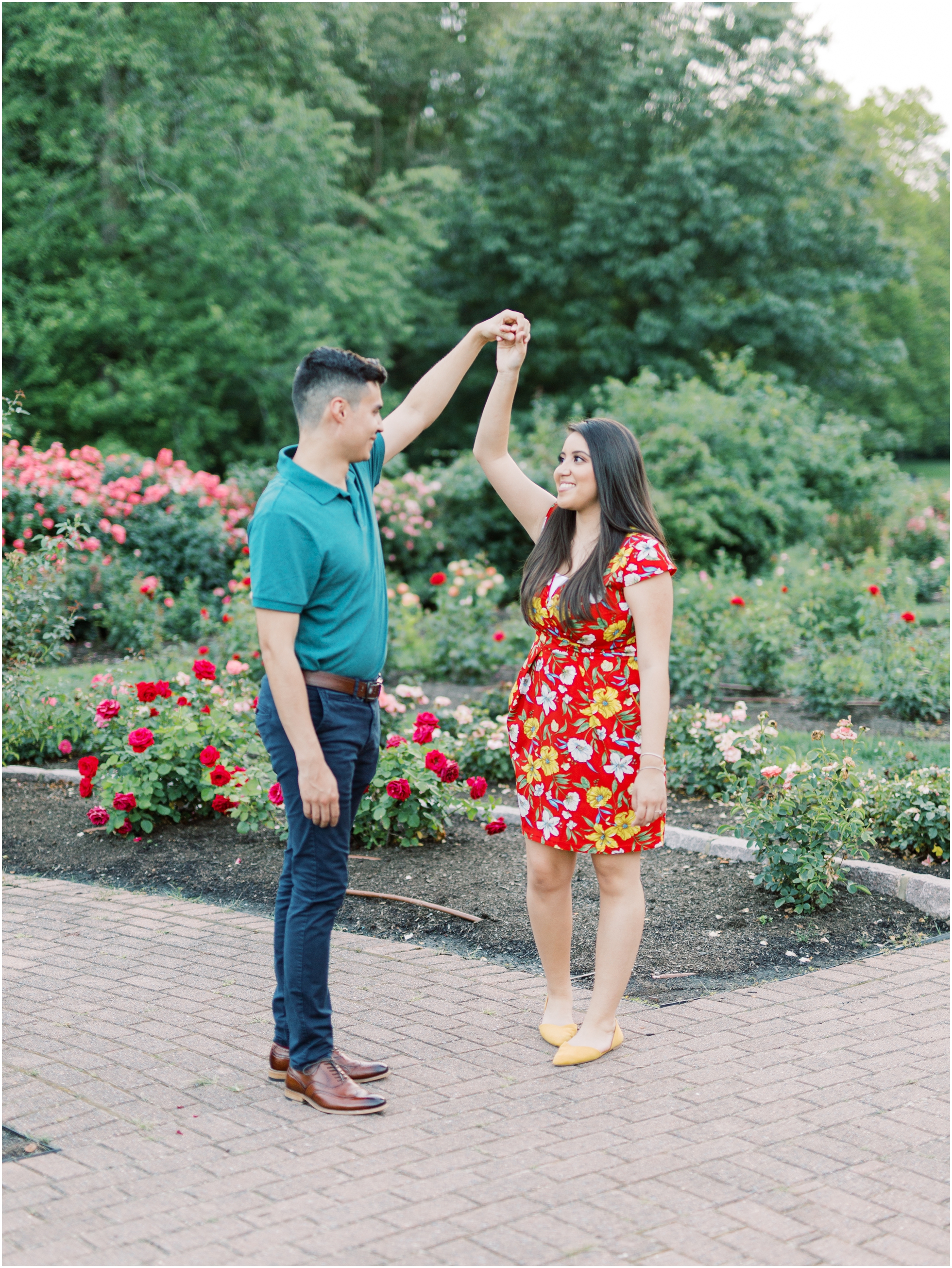 Engagement Session in a Colorful, Romantic Rose Garden